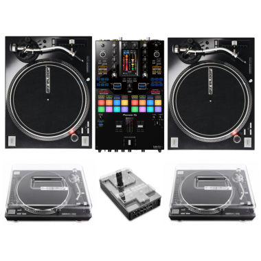 Pioneer DJ DJM-S11 Mixer + 2x Reloop RP-7000 MK2 Turntables and Decksaver Covers Bundle 