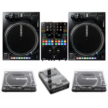 Pioneer DJ DJM-S7 Mixer + Reloop RP-8000 MK2 Turntables and Decksaver Covers Bundle 