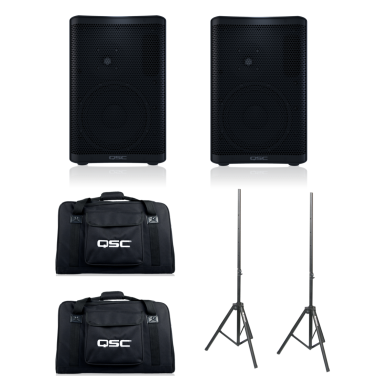 QSC CP8 (Pair) + CP8 Totes and Speaker Stands Bundle