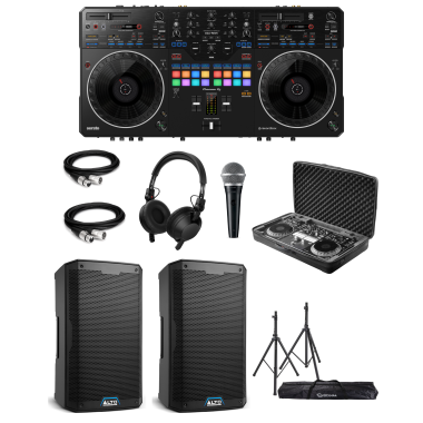 Pioneer DJ DDJ-REV5 "Party Rocker" Bundle with Case, Headphones, Mic, Speakers, Stands & XLR Cables