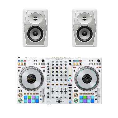 Pioneer DJ DDJ-FLX10-W (White) + Pioneer DJ VM-50-W (Pair, White) Bundle