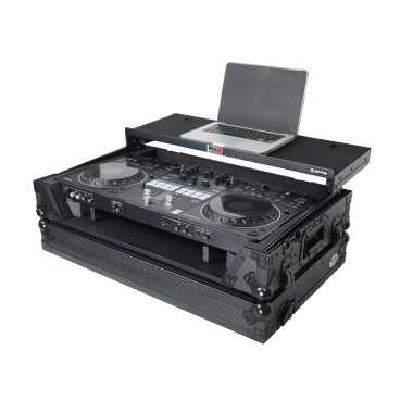 ProX XS-DDJREV5WLTBLLED - ATA Flight Style Road Case For Pioneer DDJ-REV5 DJ Controller with Laptop Shelf 1U Rack Space Wheels and LED Black Finish