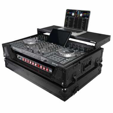 ProX XS-PRIME4WLTBL - ATA Flight Case For Denon PRIME 4 DJ Controller with Laptop Shelf 1U Rack Space and Wheels - Black