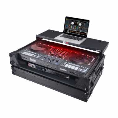 ProX XS-RANEFOURWLTBLLED - ATA Flight Style Road Case For RANE Four or RANE Performer DJ Controller with Laptop Shelf 1U Rack Space LED and Wheels - Black