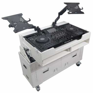 ProX XZF-UCXXWHITE - Flip-Ready Hydraulic DJ Flight Case For Pioneer DDJ-REV7 XDJ-XZ Opus Quad with Wheels and 2x Laptop Trays (White)