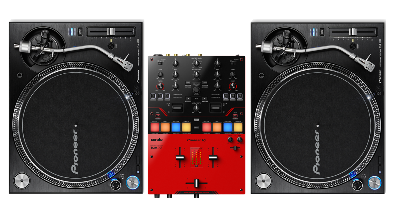 Pioneer DJ DJM-S5 Mixer + PLX-1000 Turntables Bundle @ The DJ Hookup