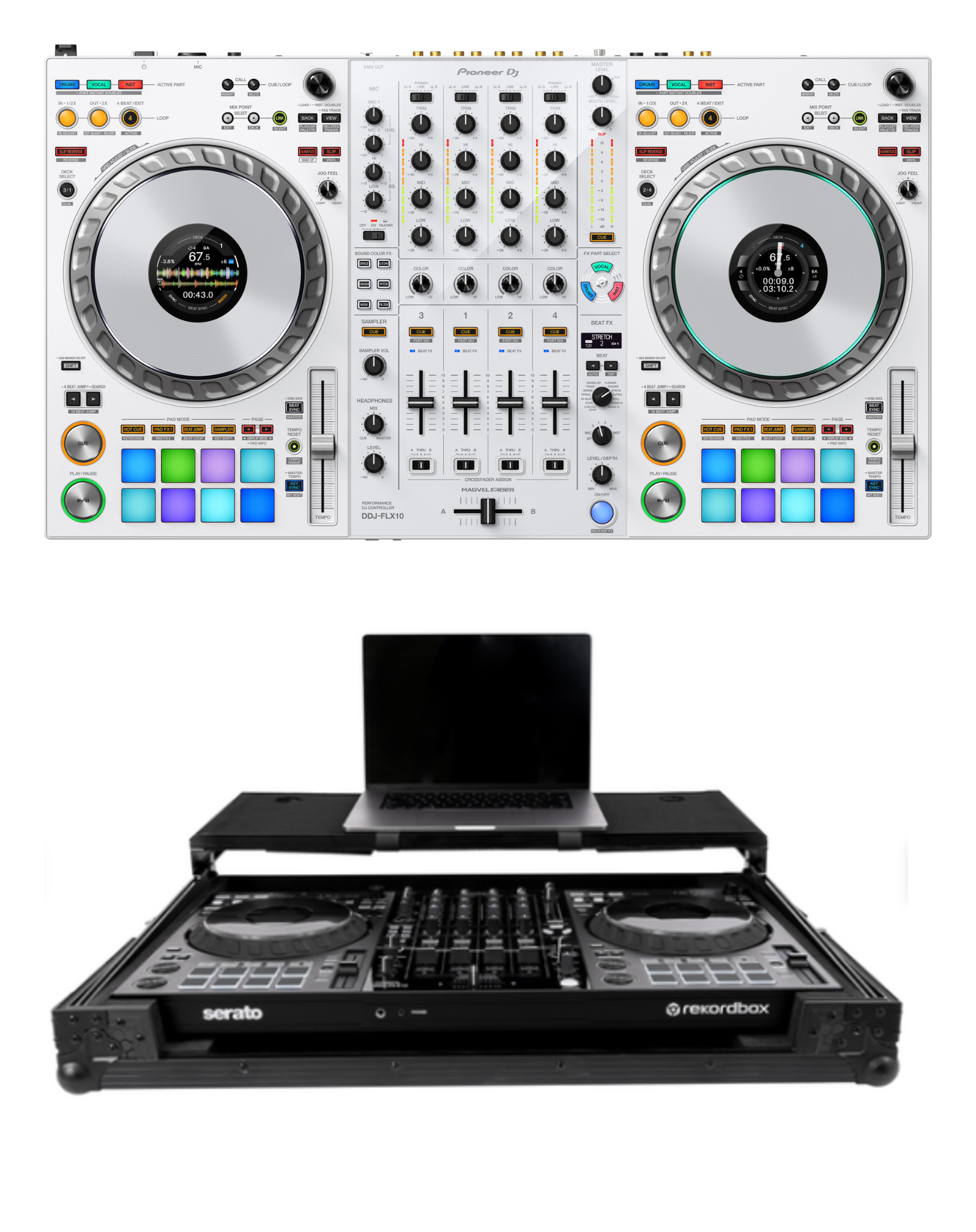 Pioneer DJ DDJ-FLX10-W (White) + Headliner HL10012 Case Bundle